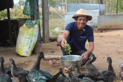 man feeding ducks